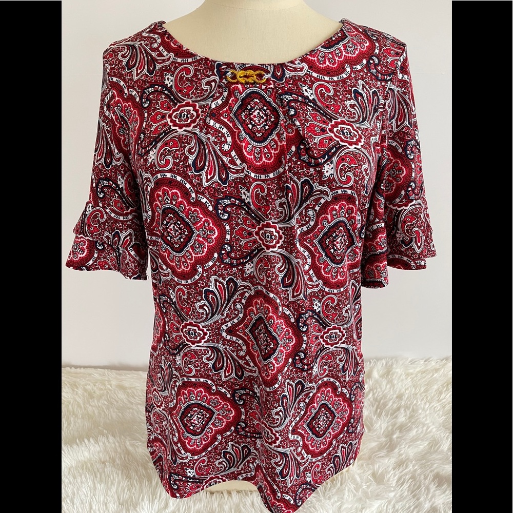 StudioWorks Red ShortSleeve Boho Blouse Medium